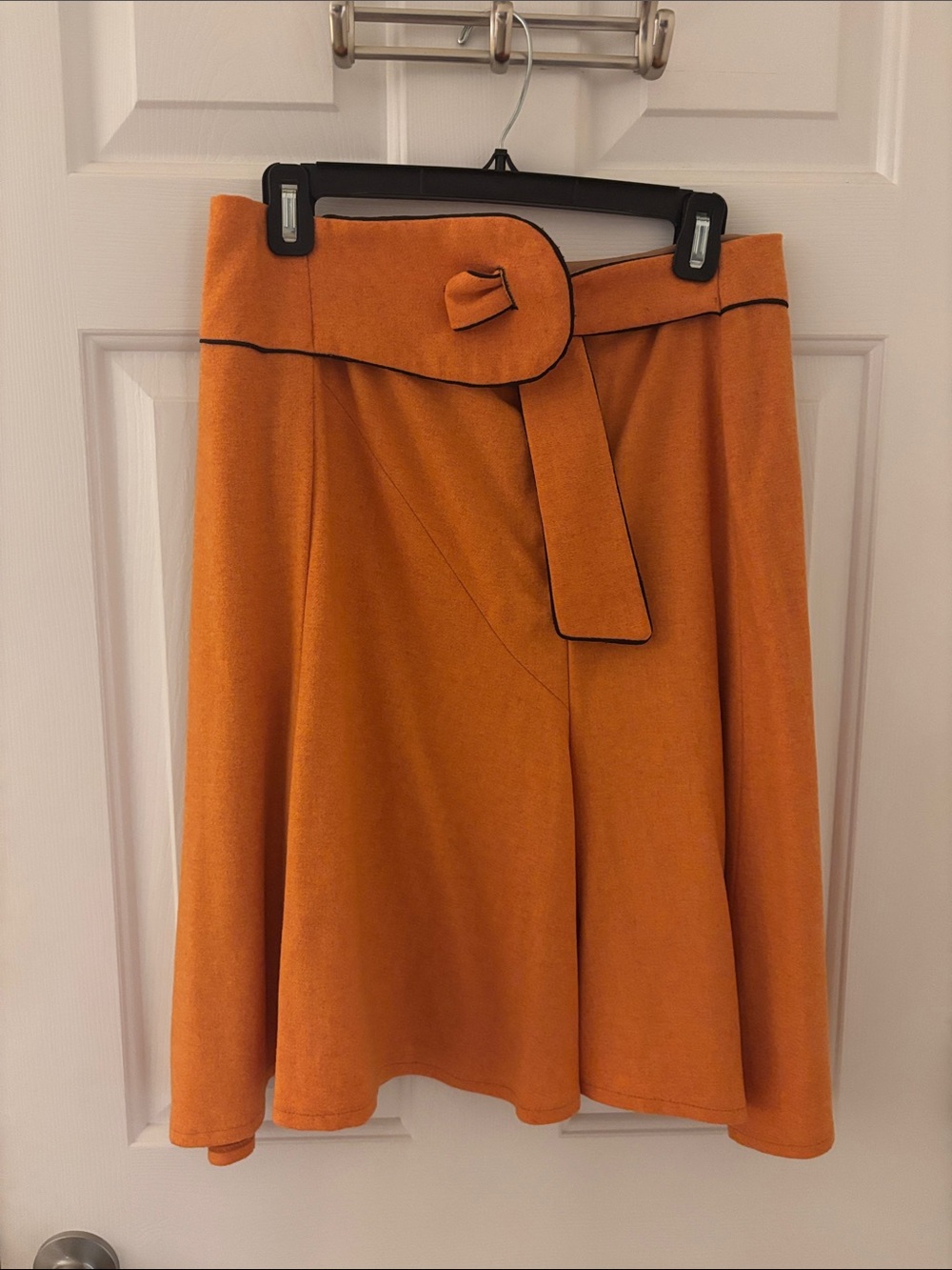 Shin Choi Orange A-Line Skirt with Contrast Piping lined in tan